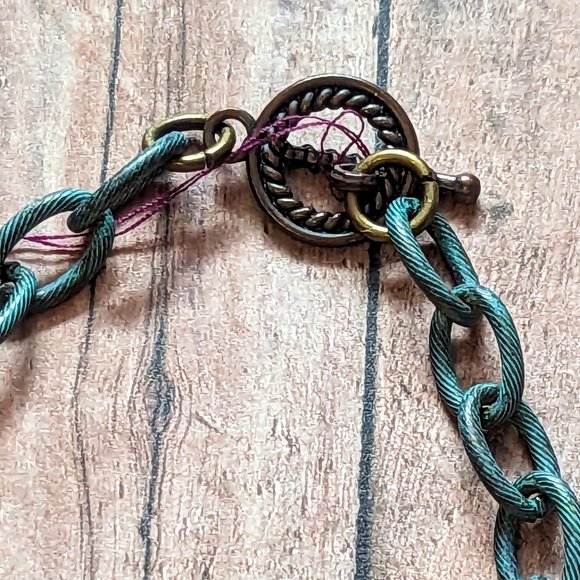 Multi Green Hues Multiple Charms & Beaded Necklace W Turquoise Chain - Picture 4 of 9